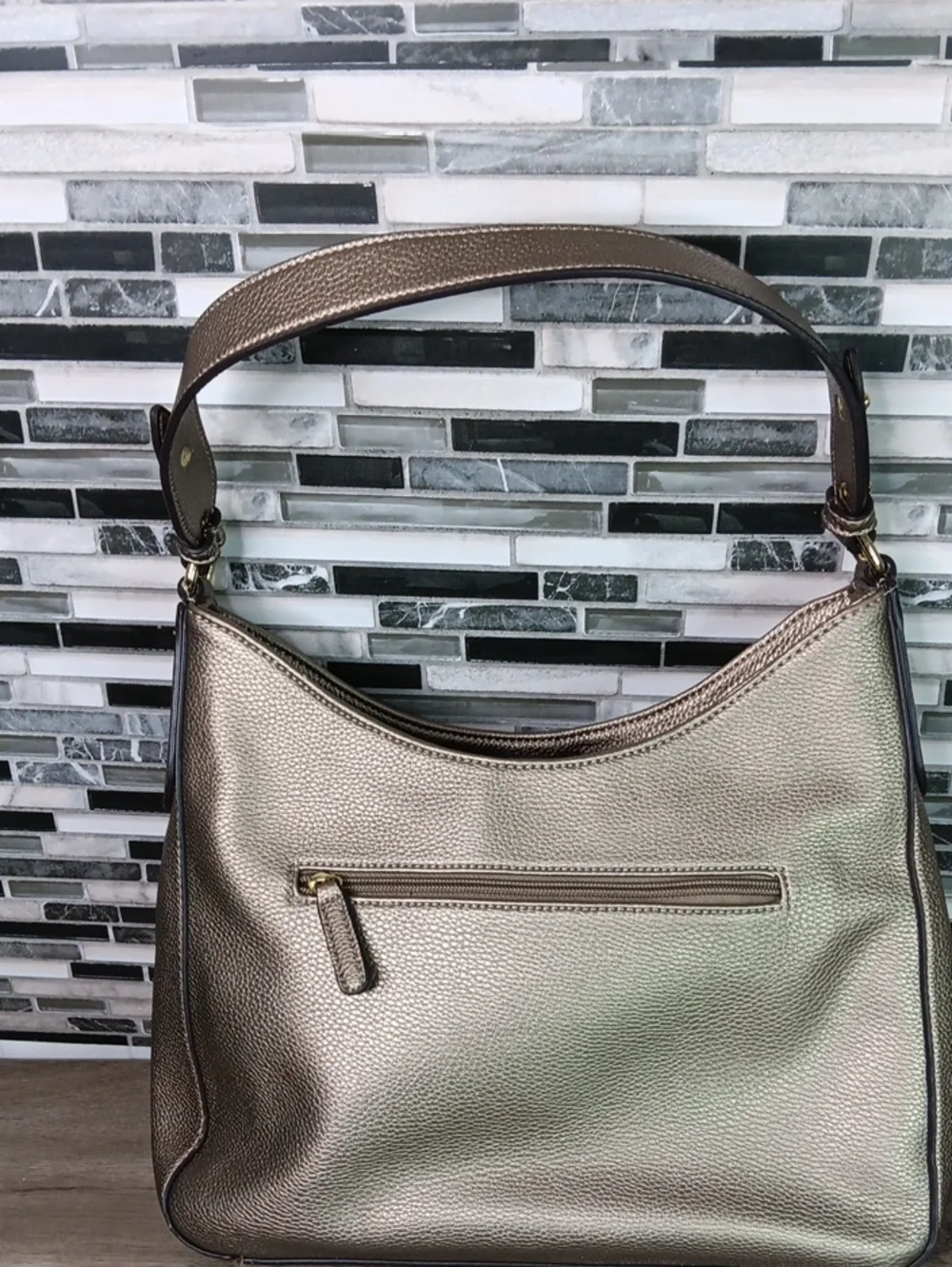 Liz Claiborne Gold Pebbled Leather Studded Hobo Bucket Purse